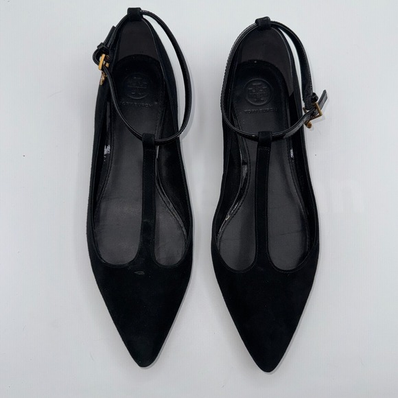 Tory Burch Ashton Ballet Womens‎ 7M Black Suede Pointed Toe T-Strap Flats 42968 - Picture 6 of 12